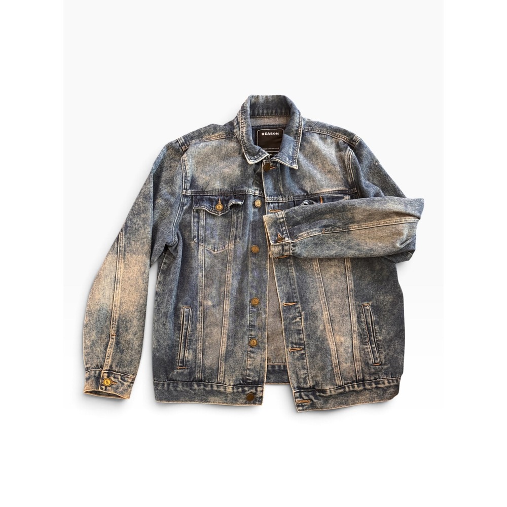 Reason Hand Crafted Denim Jacket Mens XL Blue Acid Wash HO-352